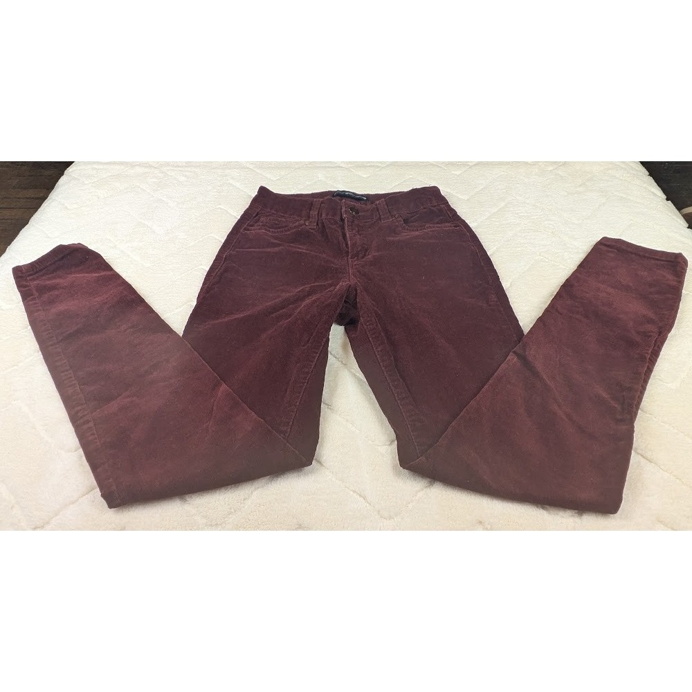 Poured In Blue Burgundy Corduroy Skinny Pants Size 3 Wine Red 5-Pocket Stretch